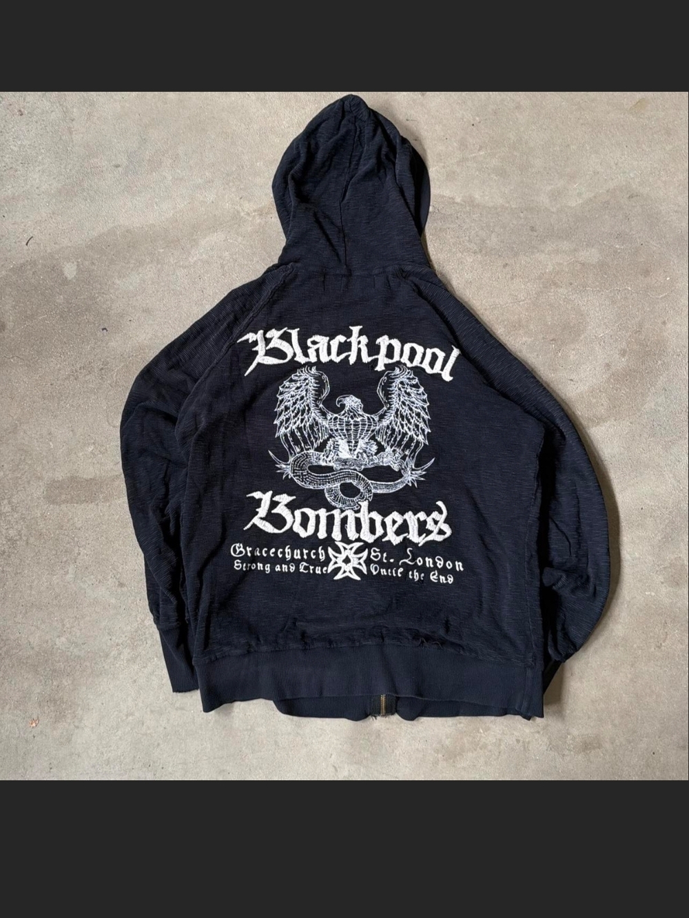 SALVAGE Blackpool Bombers Embroidered Graphic Zip Hoodie - Black & White. M/L